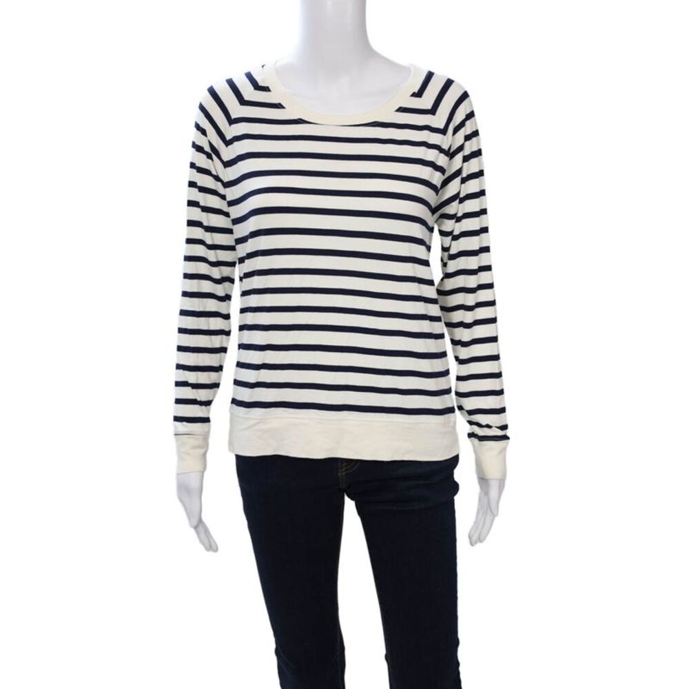 Seaton Women Basic Jersey Striped Long Sleeve Crew Neck White T-Shirt Size S